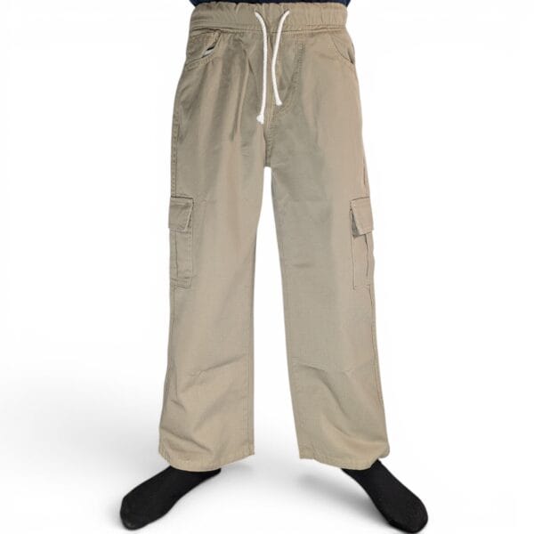 Kids Beige Cargo Jogger Pants – Soft Cotton Twill Utility Style