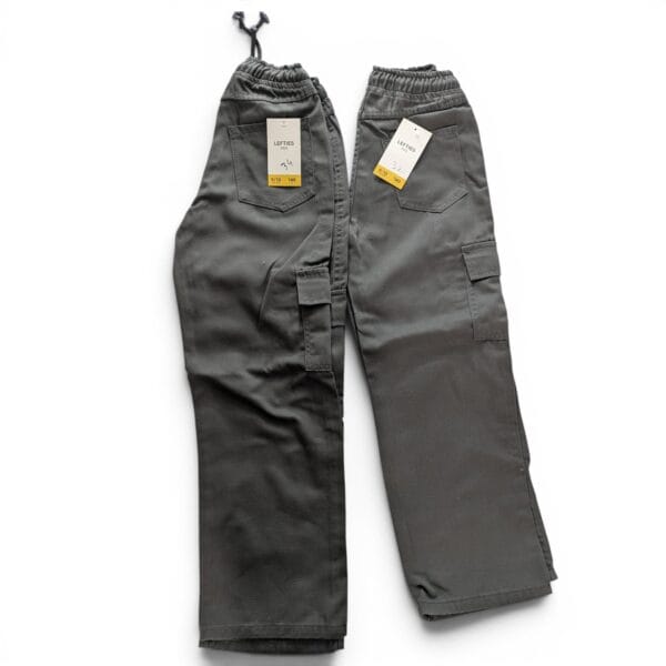 Kids Soft Denim Cargo Jogger Pants – Dark Grey Cotton Feel Utility Trousers
